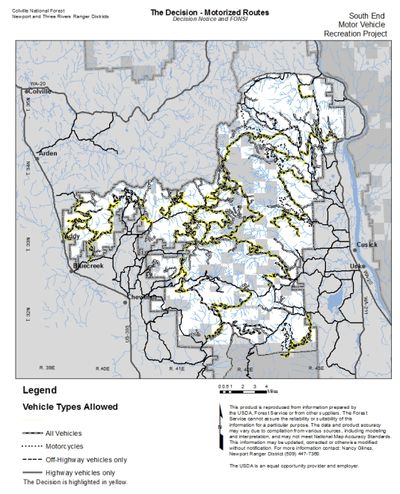 Colville National Forest South End Project, roads approved for motorized travel. (Colville National Forest)