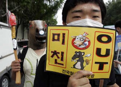 
Protesters rally against U.S beef imports in Seoul, South Korea, on Saturday. Associated Press
 (Associated Press / The Spokesman-Review)