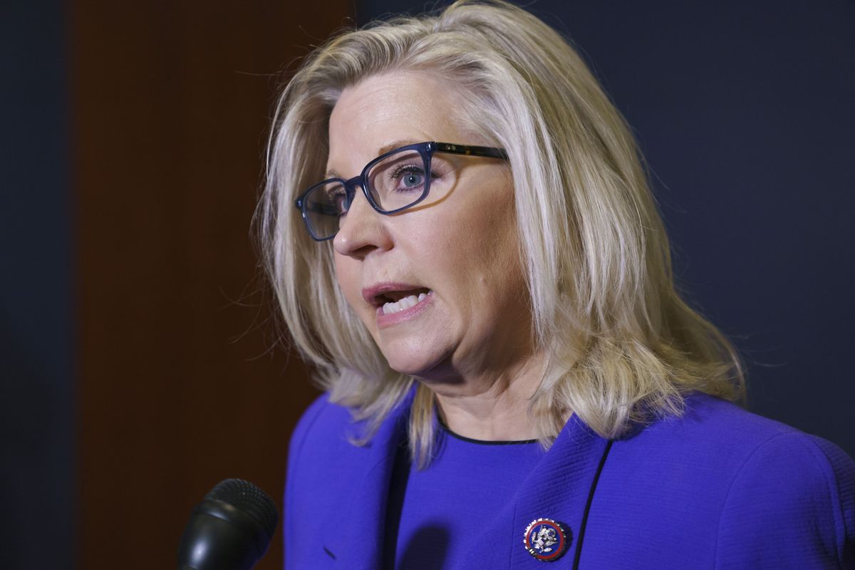 FILE - In this May 12, 2021, file photo Rep. Liz Cheney, R-Wyo., speaks to reporters in Washington. House Speaker Nancy Pelosi has named House Homeland Security Chairman Bennie Thompson as the head of a new select committee to investigate the Jan. 6 insurrection at the Capitol. She also picked Cheney as a member.  (J. Scott Applewhite)