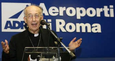 
Cardinal Camillo Ruini, president of Opera Romana Pellegrinaggi, speaks at the launch of a Vatican-backed charter airline Monday in Rome.  Associated Press photos
 (Associated Press photos / The Spokesman-Review)