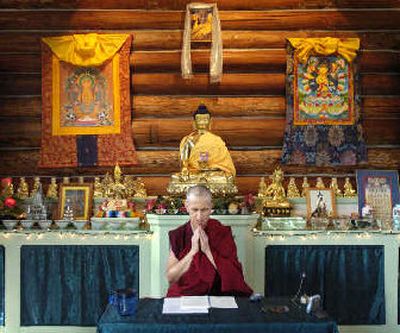 
Sravasti Abbey founder Venerable Thubten Chodron leads a meditation session before  a teaching. 
 (The Spokesman-Review)