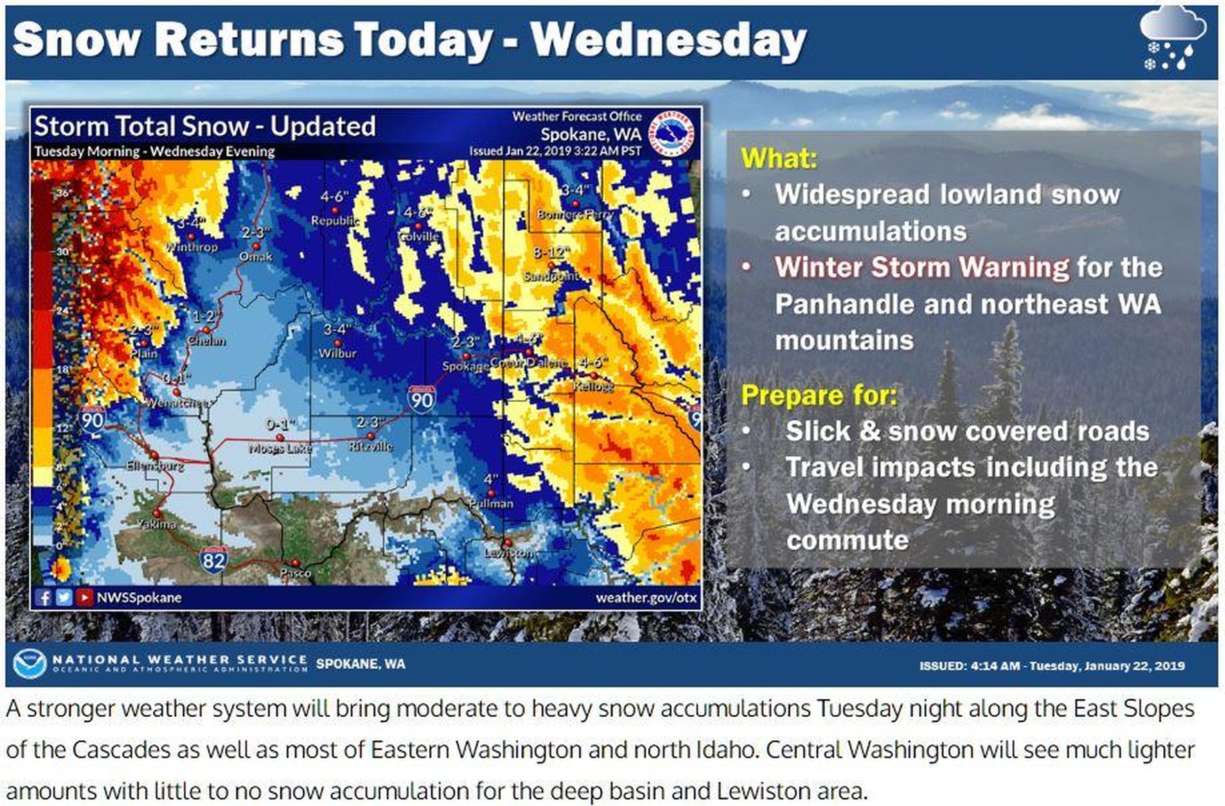 National Weather Service adjusts snow forecast heading into Tuesday