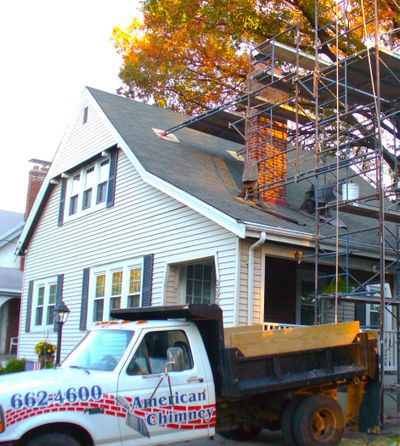 Looking at an ordinary chimney, you might not give a second thought to how it was built or might be repaired. As this scaffolding shows, it’s a job that requires experience and know-how. (Tim Carter)