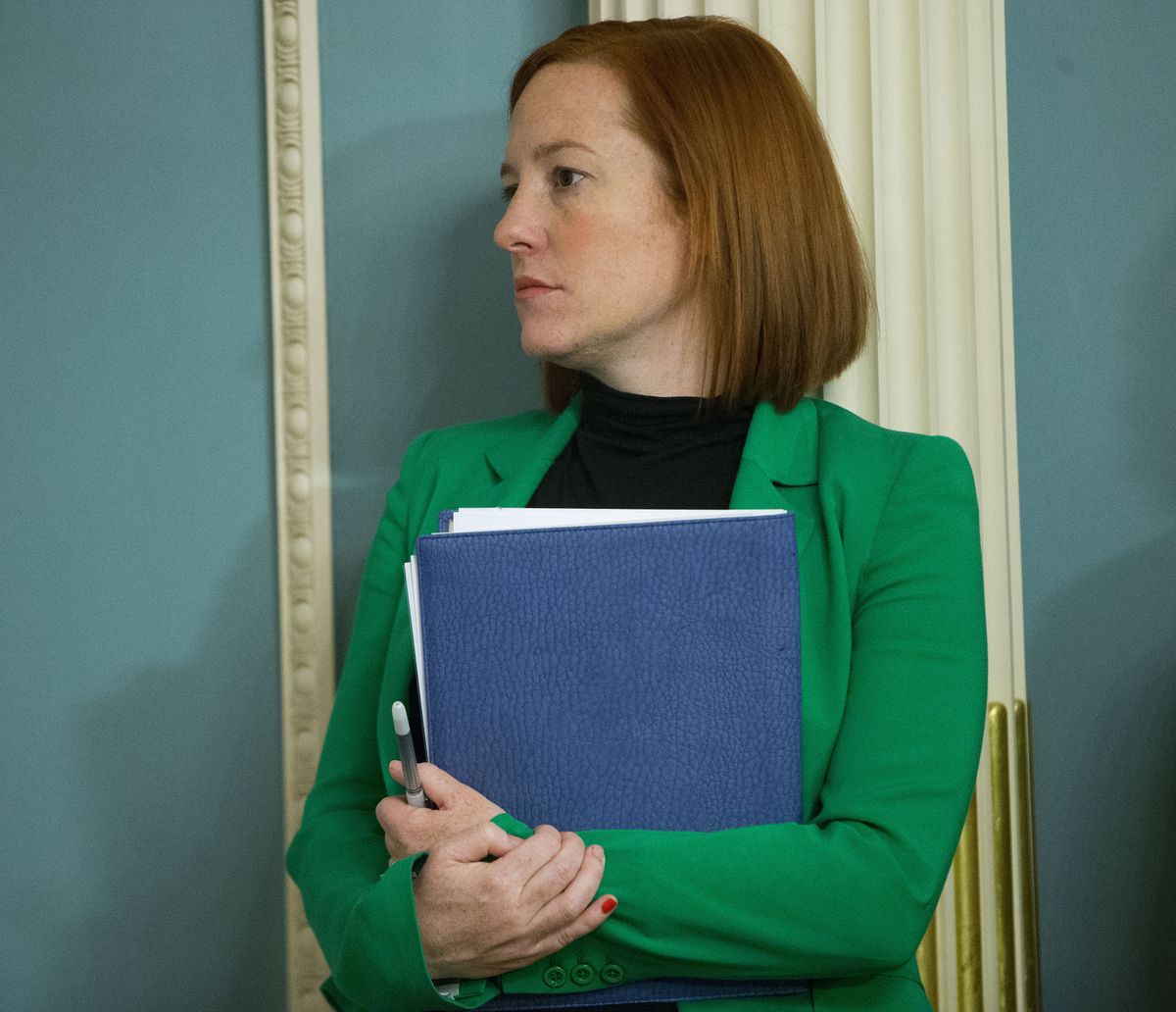 State Department spokeswoman Jen Psaki stands in on a meeting in Washington, Friday, Feb. 27, 2015. President-elect Joe Biden will have an all-female communications team at his White House, led by campaign communications director Kate Bedingfield. Jen Psaki will be his press secretary.  (Pablo Martinez Monsivais)