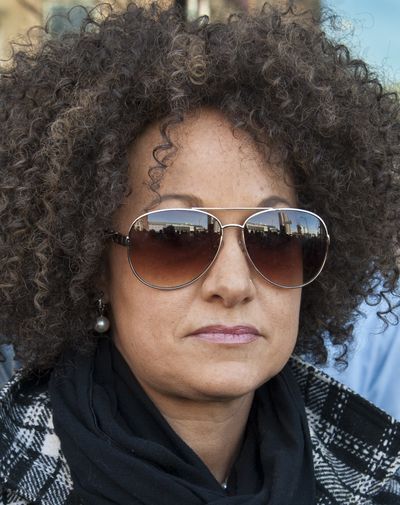 Dolezal appears at a rally in downtown Spokane in March. (File)