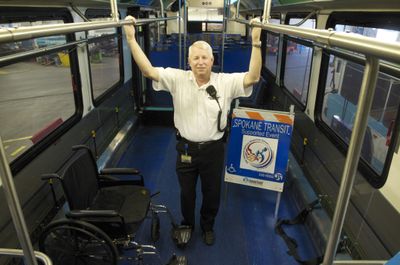 STA drivers supervisor Bob Lands says he will have 20 modified buses available to move Wheelchair Games athletes and support personnel to hotels and event venues. Seats on the “low floor” buses are being removed to accommodate the  participants, who will arrive in July. (Colin Mulvany / The Spokesman-Review)