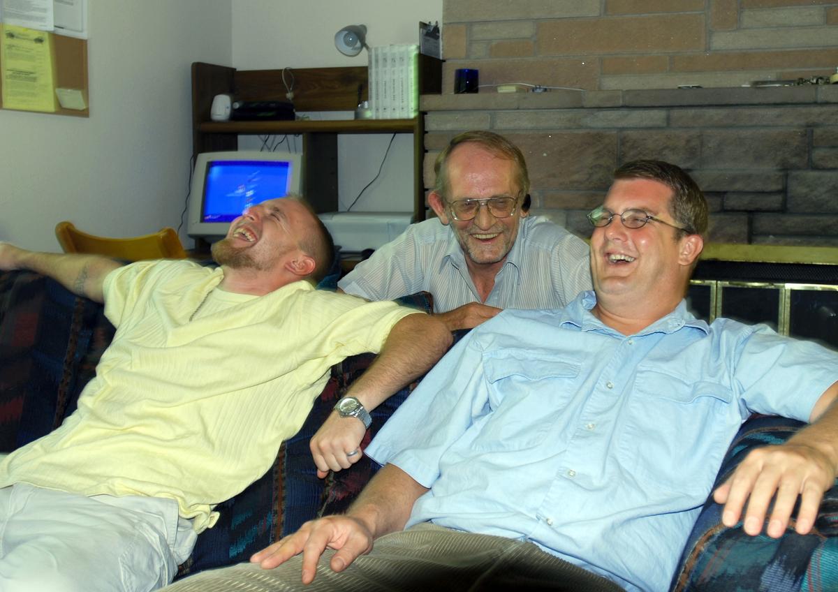 Oxford House leaders David McConnell, Blake Bippes and Patrick Zacher share a laugh at the organization’s new Dishman Hills House for recovering alcoholics and drug addicts. (John Craig / The Spokesman-Review)