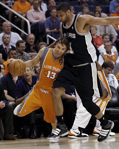 Phoenix Suns guard Steve Nash contributed 19 points and six assists in a second-round Game 2 victory over San Antonio. (Associated Press)