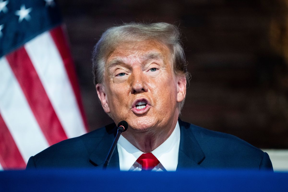 Former President Donald Trump speaks at a community roundtable in Detroit last month. (Jabin Botsford/The Washington Post)