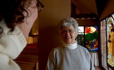 
Marion Keating, right, talks with the Rev. Katy McCallum Sachse at Trinity Lutheran Church in Coeur d'Alene recently. Keating  is known as the church's 