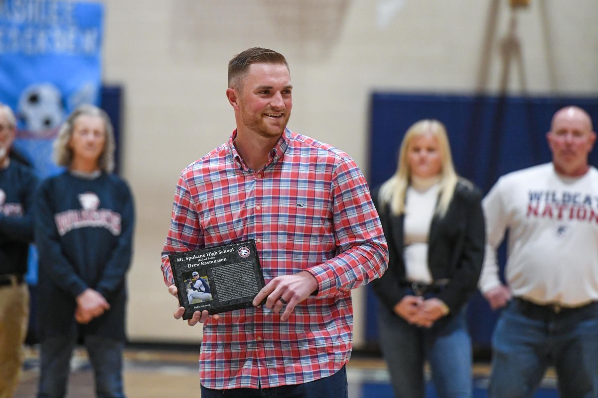 Major League Baseball pitcher Drew Rasmussen is inducted into the Mt. Spokane High School Hall of Fame on Friday.  (Dan Pelle/THE SPOKESMAN-REVIEW)