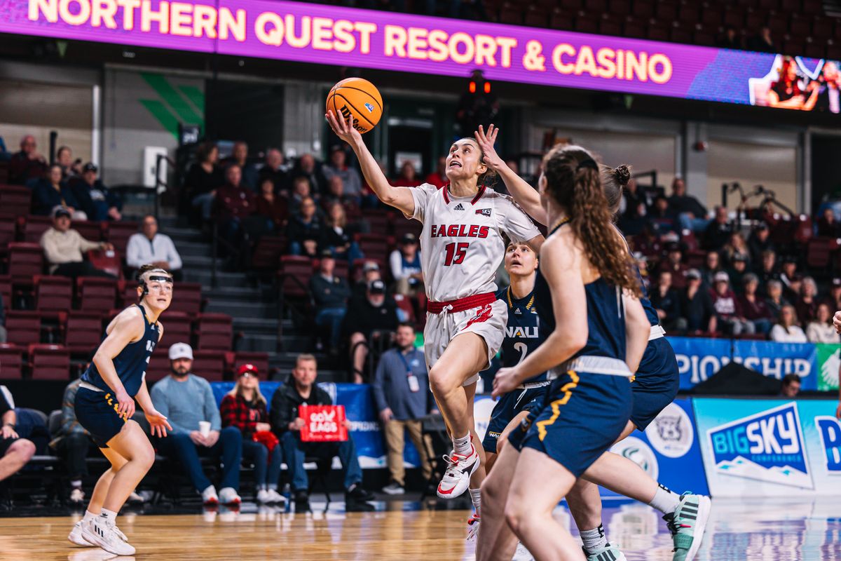 Eastern Washington guard Jamie Loera drives for a layup against Northern Arizona during the Big Sky Tournament championship game Wednesday in Boise.  (Courtesy of EWU Athletics)