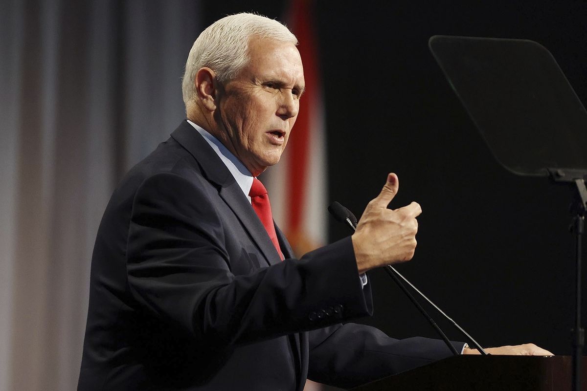 FILE - Former Vice President Mike Pence speaks at the Florida chapter of the Federalist Society