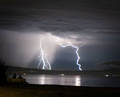 Dry lightning strikes over the Bay Area on Aug. 16. The lightning was part of a historic barrage of strikes that triggered multiple wildfires from Northern California to Washington state.  (Courtesy of Huxley Dunsany/Twitter: @Huxley_D)