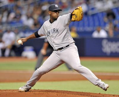 New York Yankees starter Luis Severino pitches against the Tampa Bay Rays during the first inning of a baseball game Tuesday, Sept. 25, 2018, in St. Petersburg, Fla. (Steve Nesius / AP)