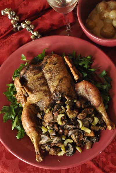 Dorothy Dean’s 1938 recipe for Roast Duck with Mushroom Stuffing includes plenty of the three Bs: butter, bacon fat and bread crumbs. (Adriana Janovich)
