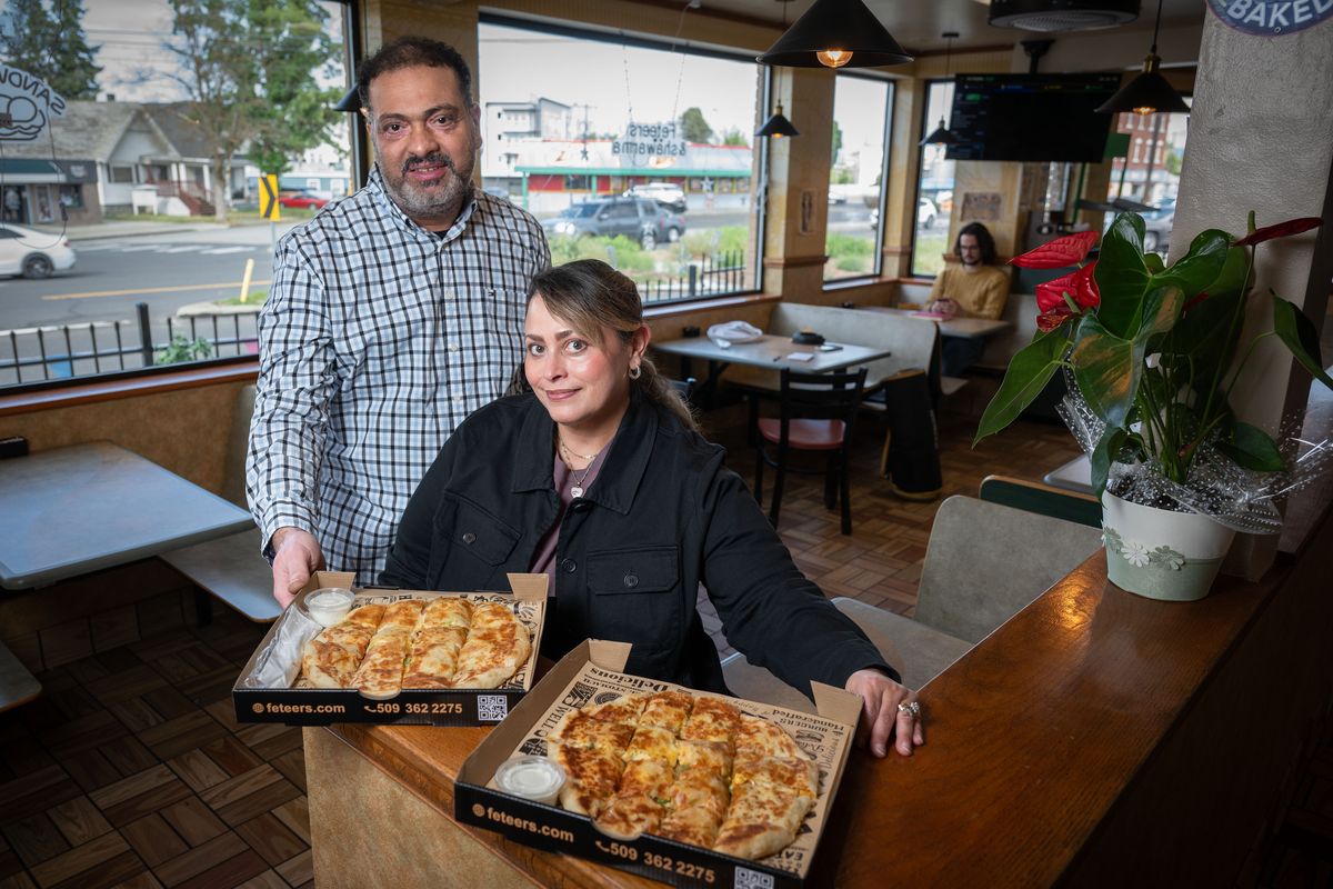 Amir Talib and his wife Leila Altassan opened Feteers on May 1 at 1103 W. Northwest Blvd. Feteers offers unique Eygptian food unavailable anywhere else in Washington state. A feteer is a traditional Egyptian flaky, layered pastry made from thin sheets of dough and ghee, often referred to as “Egyptian pizza” due to its versatile fillings. It is crispy on the outside, soft on the inside, and can be served as a savory main dish or a sweet dessert.  (COLIN MULVANY /THE SPOKESMAN-REVIEW)