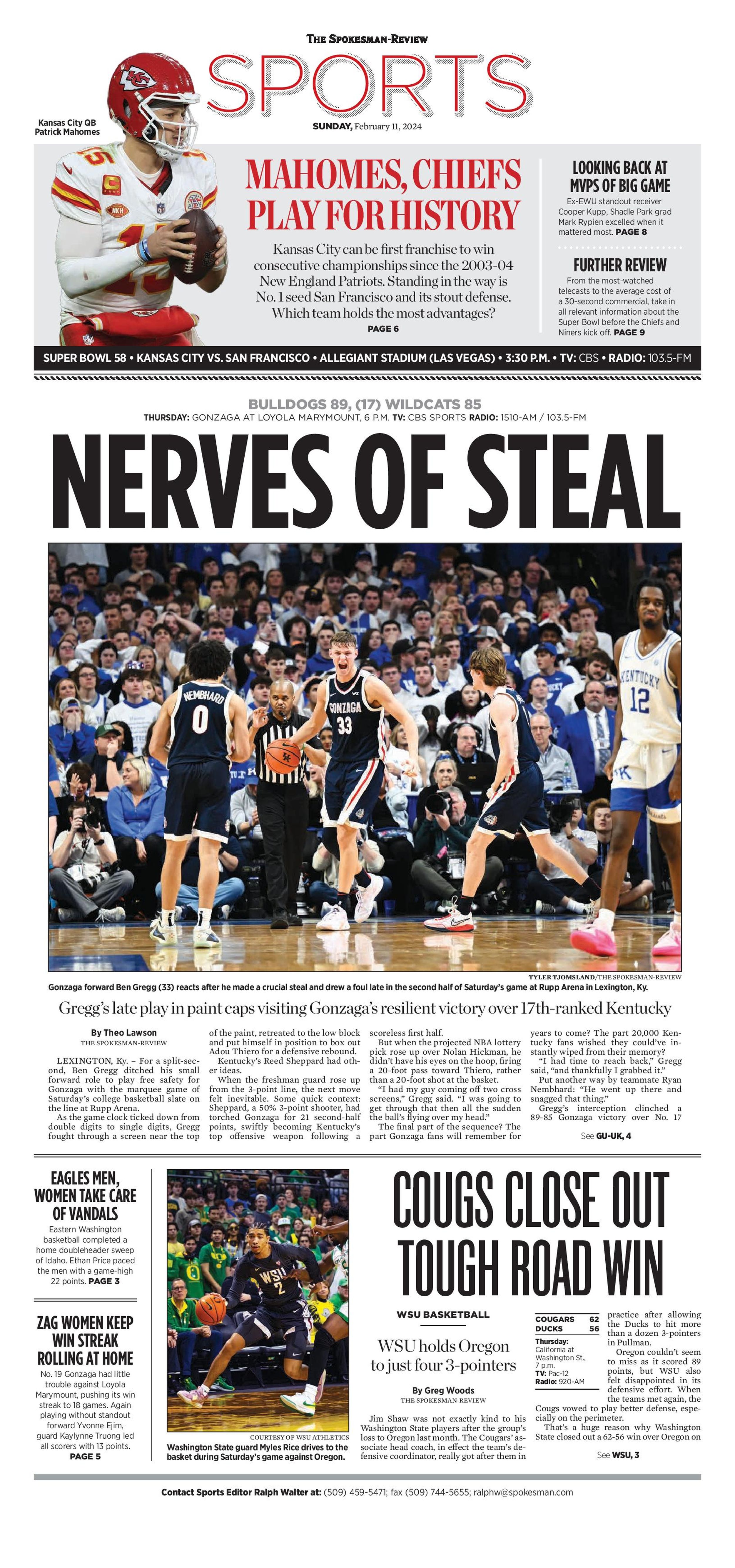 Sports Front Page for Feb. 11, 2024 | The Spokesman-Review