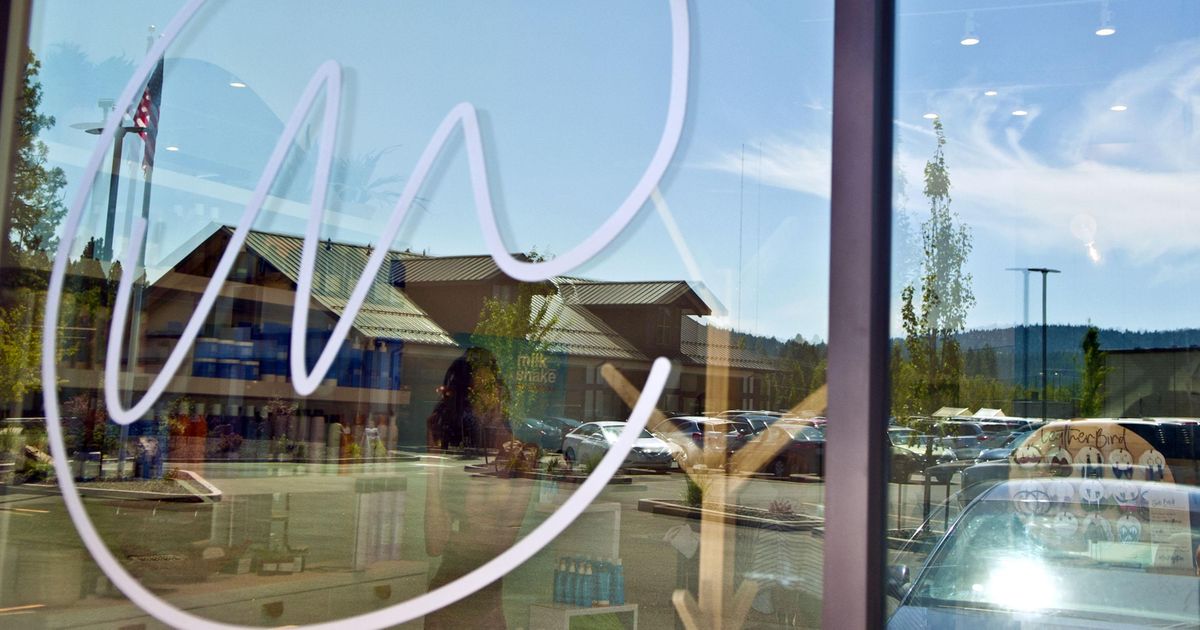 The front window of The Mix Salon and Day Spa at Ponderosa Village development in Spokane Valley is photographed on Friday July 26, 2019. (Kathy Plonka / The Spokesman-Review)