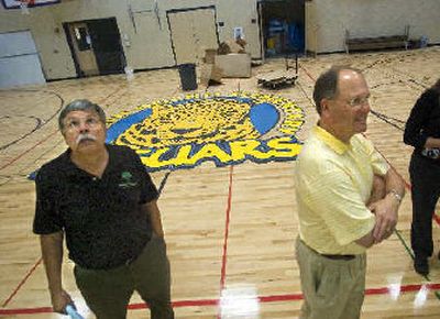 
Spokane School Board President Don Barlow, left, and Superintendent Brian Benzel look at the details of the new Lincoln Heights Elementary School last week. 
 (The Spokesman-Review)