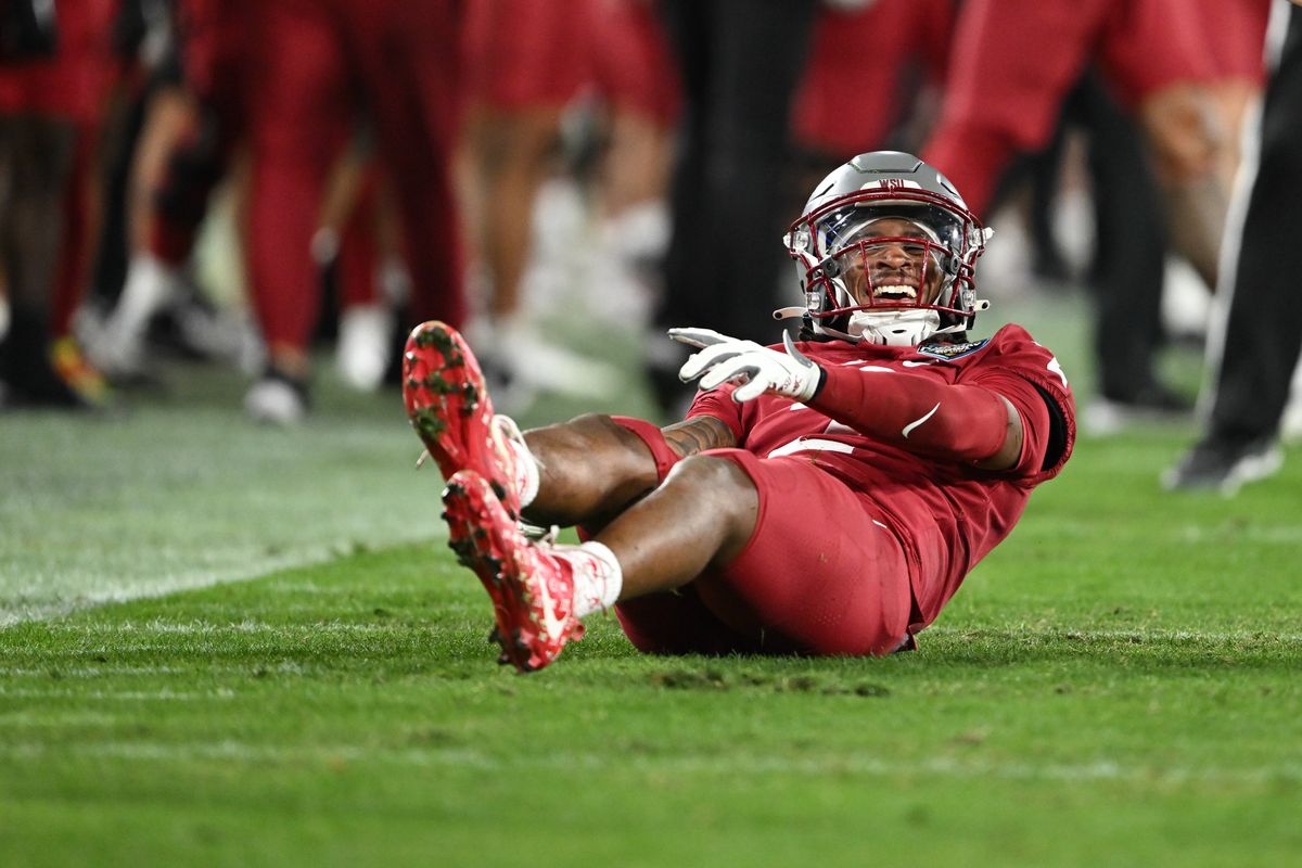 Washington State Cougars wide receiver Kyle Williams (2) smiles after a broken play against the Syracuse Orange during the second half of a college football game on Friday, Dec. 27, 2024, at Snapdragon Stadium in San Diego, Calif. The Syracuse Orange won the game 52-35.  (Tyler Tjomsland/The Spokesman-Review)