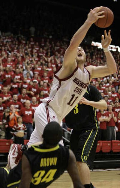 
WSU center Aron Baynes had 11 points and seven rebounds Sunday.
 (Tyler Tjomsland Special to The S-R / The Spokesman-Review)