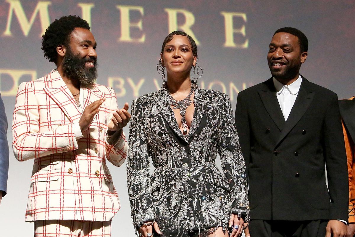Left to right, Donald Glover, Beyonce Knowles-Carter, and Chiwetel Ejiofor attend the world premiere of Disney’s “The Lion King” on July 9 in Hollywood, California. (Jesse Grant / Getty)