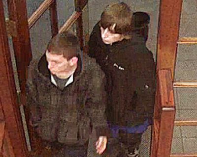 Property crime detectives are asking for helping identify two men who may have information about electronic reading tablets stolen from the Barnes and Noble bookstore in Spokane Valley last week.
The theft occurred March 4 just before 6 p.m. Police today releases surveillance photos of the men in hopes someone will recognize them. Anyone with information is asked to call Crime Check at (509) 456-2233. (Spokane Valley Police Department)