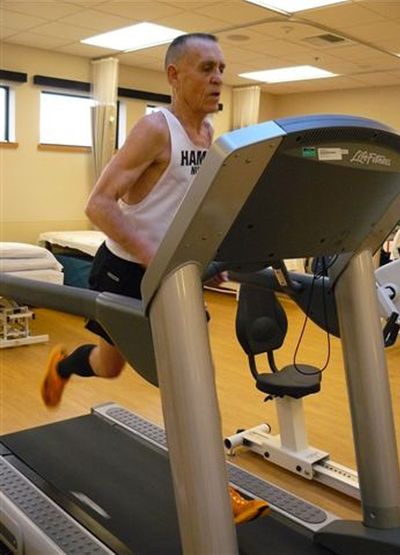 In this March 2012 photo, Spokane ultra-runner Bill Misner competes in the 3-day 2012 World Treadmill Championships. (Courtesy Misner / The Spokesman-Review)