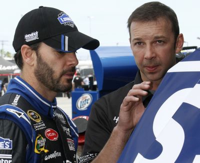 NASCAR driver Jimmie Johnson, left, and crew chief Chad Knaus could breathe easier after Tuesday’s ruling. (Associated Press)