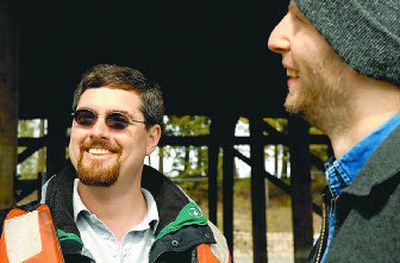 University of Idaho researchers John Canning, left, and Geoff Beidler were all smiles after a successful test of their autonomous unmanned vehicle.
(The Spokesman-Review)