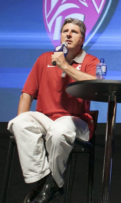 Washington State football coach Mike Leach was a big hit Tuesday at the Pac-12 media day. (Associated Press)