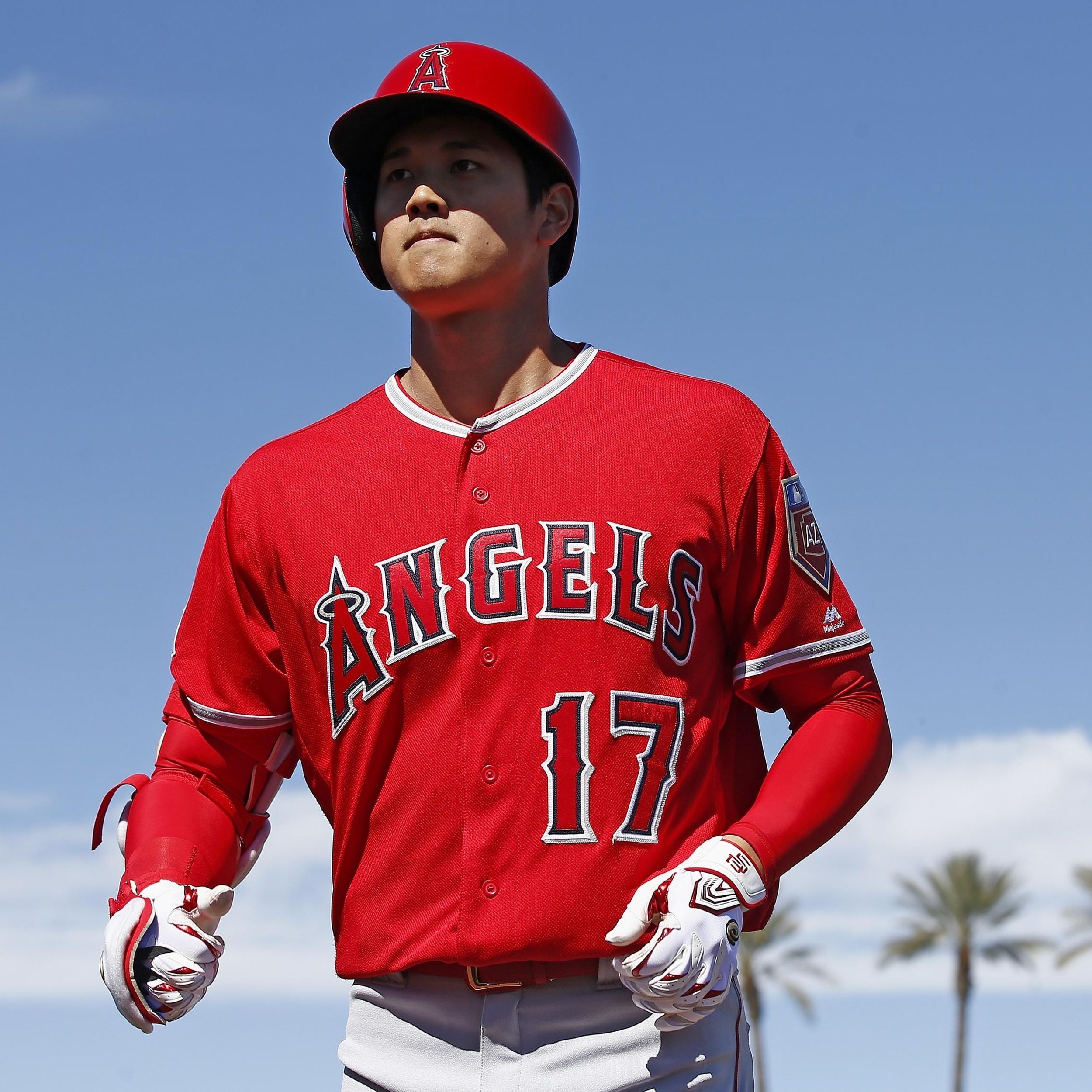 Los Angeles Angels designated hitter Shohei Ohtani (17) on deck