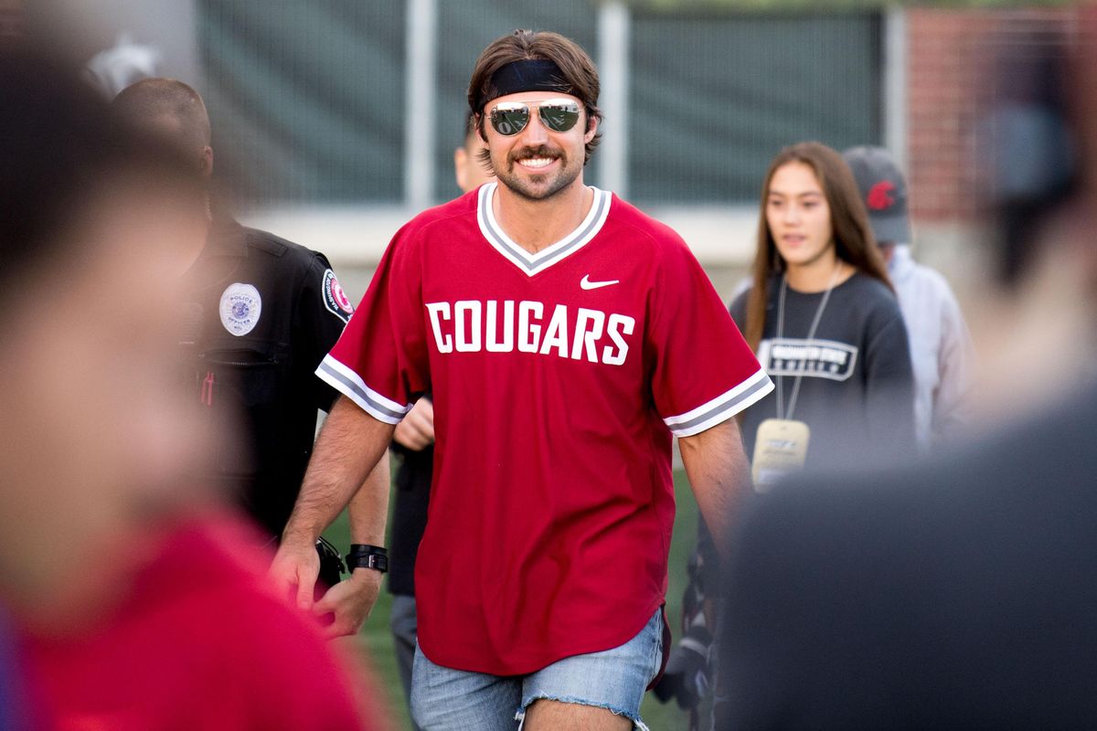 Former WSU quarterback Gardner Minshew makes an appearance before the start of the first half of a college football game on Saturday, September 21, 2019, at Martin Stadium in Pullman, Wash. (Tyler Tjomsland / The Spokesman-Review)