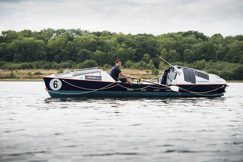 Daryl Farmer in Bojangles, his rowboat built for an attempt at rowing across the Pacific Ocean in 2014. (Earthrace Conservation)