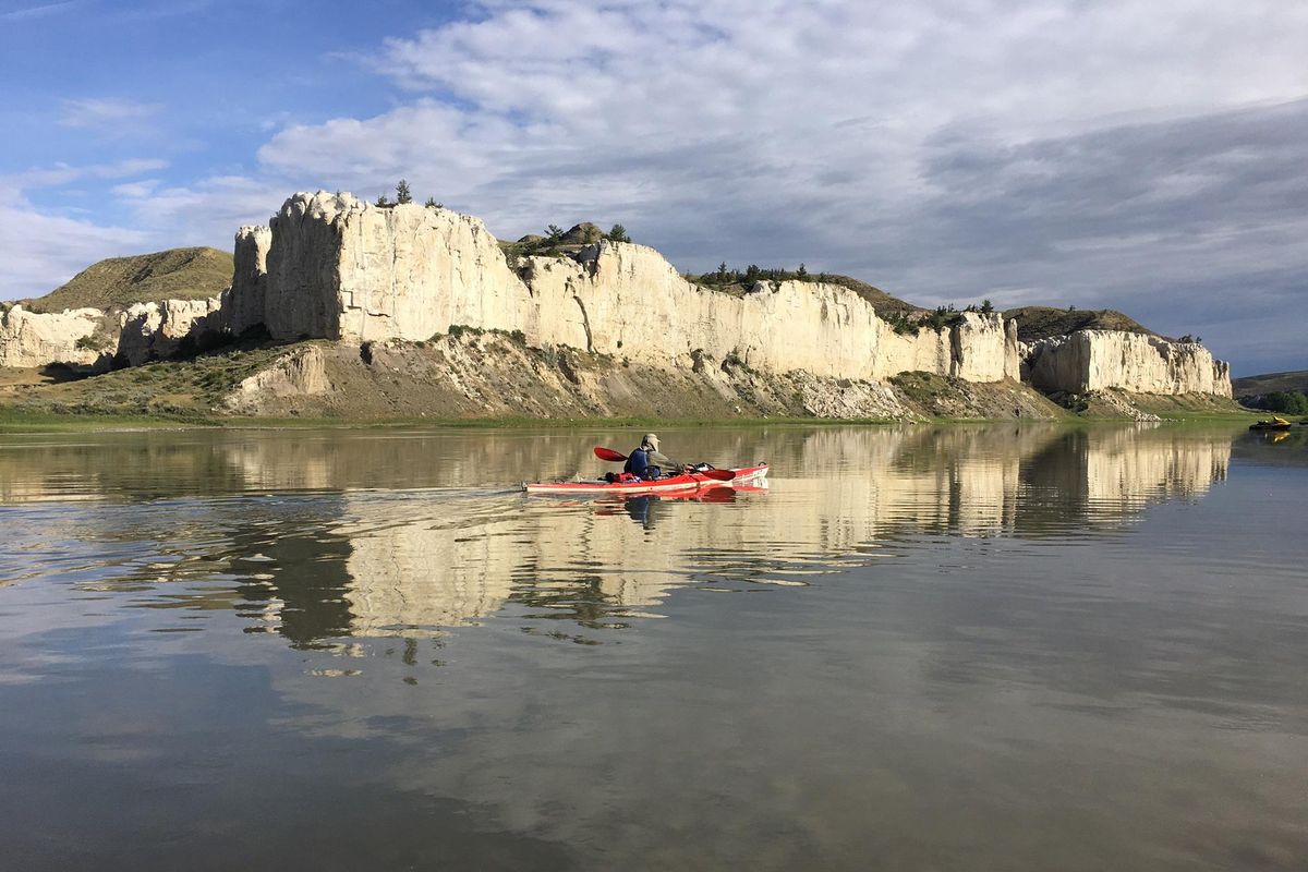Buck Nelson paddles past white cliffs on the Missouri River as he traces the Lewis and Clark Trail from east to west. (Courtesy Buck Nelson / Courtesy Buck Nelson)
