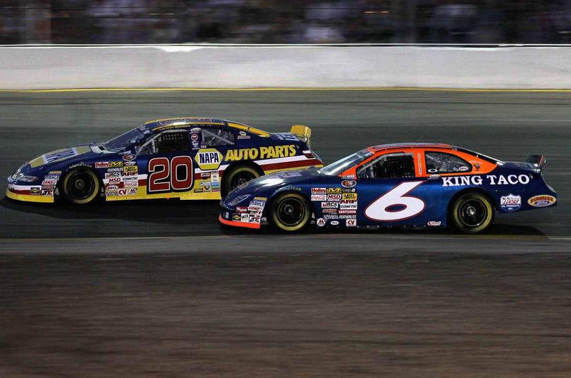 Eric Holmes (20) battled series rookie Luis Martinez Jr. (6) for the win. (Photo courtesy of Doug Pensinger/Getty Images for NASCAR) (Doug Pensinger / Getty Images North America)