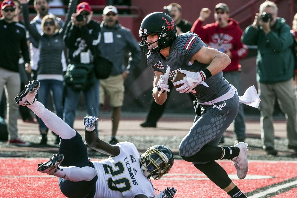 Eastern Washington receiver Cooper Kupp beats UC Davis defensive back Vincent White for a 71-yard touchdown in the third quarter Saturday. (Dan Pelle / The Spokesman-Review)