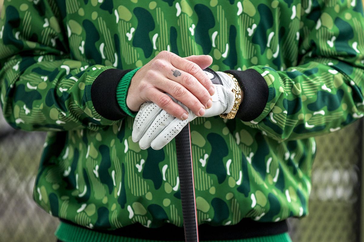 Ben Haggerty, known professionally as Macklemore, launched a new golf apparel and accessories line, Bogey Boys, last week (Feb. 24.) The new line includes shirts, pants, gloves, hats, golf head covers and towels. Thursday, Feb. 18, 2021 216410  (Amanda Snyder/THE SEATTLE TIMES)