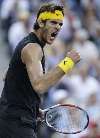 Juan Martin del Potro, of Argentina, celebrates after winning a point over Roger Federer, of Switzerland, during the men’s finals championship at the U.S. Open tennis tournament. (Associated Press / The Spokesman-Review)