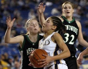 Mead's Jazmine Redmon drives to the basket during Mead's loss Thursday to Kentwood at the WIAA Dairy Farmers of Washington State 4A Basketball Tournament in the Tacoma Dome in Tacoma, Wash., Mar. 1, 2007.  HOLLY PICKETT The Spokesman-Review (Holly Pickett / The Spokesman-Review)