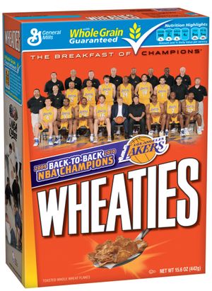 Wheaties honors Los Angeles Lakers with back-to-back NBA Championship victory box. Photo courtesy of General Mills. (General Mills)