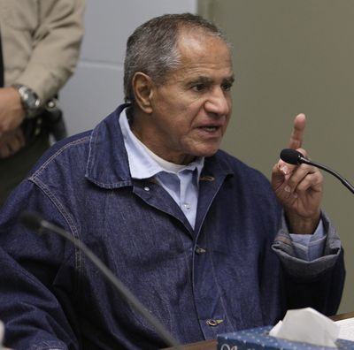 Sirhan Sirhan, 66, gestures during a parole board hearing March 2 in Coalinga, Calif. (Associated Press)