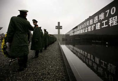 
Chinese soldiers  rehearse for a Dec. 12 ceremony marking the 70th anniversary of the Nanjing massacre at the revamped museum. Associated Press
 (Associated Press / The Spokesman-Review)