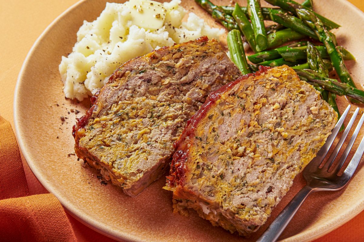 Turkey and sweet potato meatloaf is hearty but not heavy.  (Rey Lopez for The Washington Post/Food styling by Lisa Cherkasky for the Washington Post)