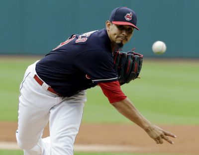 Cleveland Indians starting pitcher Carlos Carrasco delivers in the first inning of the team's baseball game against the Detroit Tigers, Friday, July 7, 2017, in Cleveland. (Tony Dejak / Associated Press)