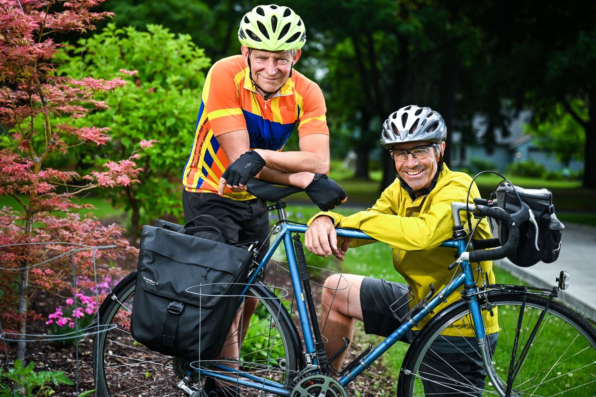 Jim Stefanoff, left, 60, and Kevin Swaim, 59, plan to ride their bikes 3,700 miles from Long Island, N.Y., to the Oregon coast this summer.  (DAN PELLE/THE SPOKESMAN-REVIEW)