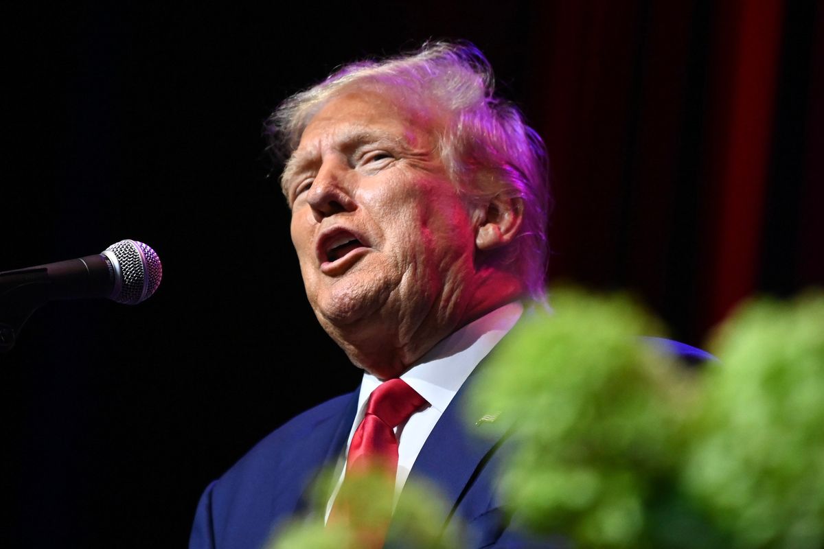 Former U.S. President Donald Trump speaks at the Renaissance Montgomery Hotel on Friday in Montgomery, Ala.  (Julie Bennett)