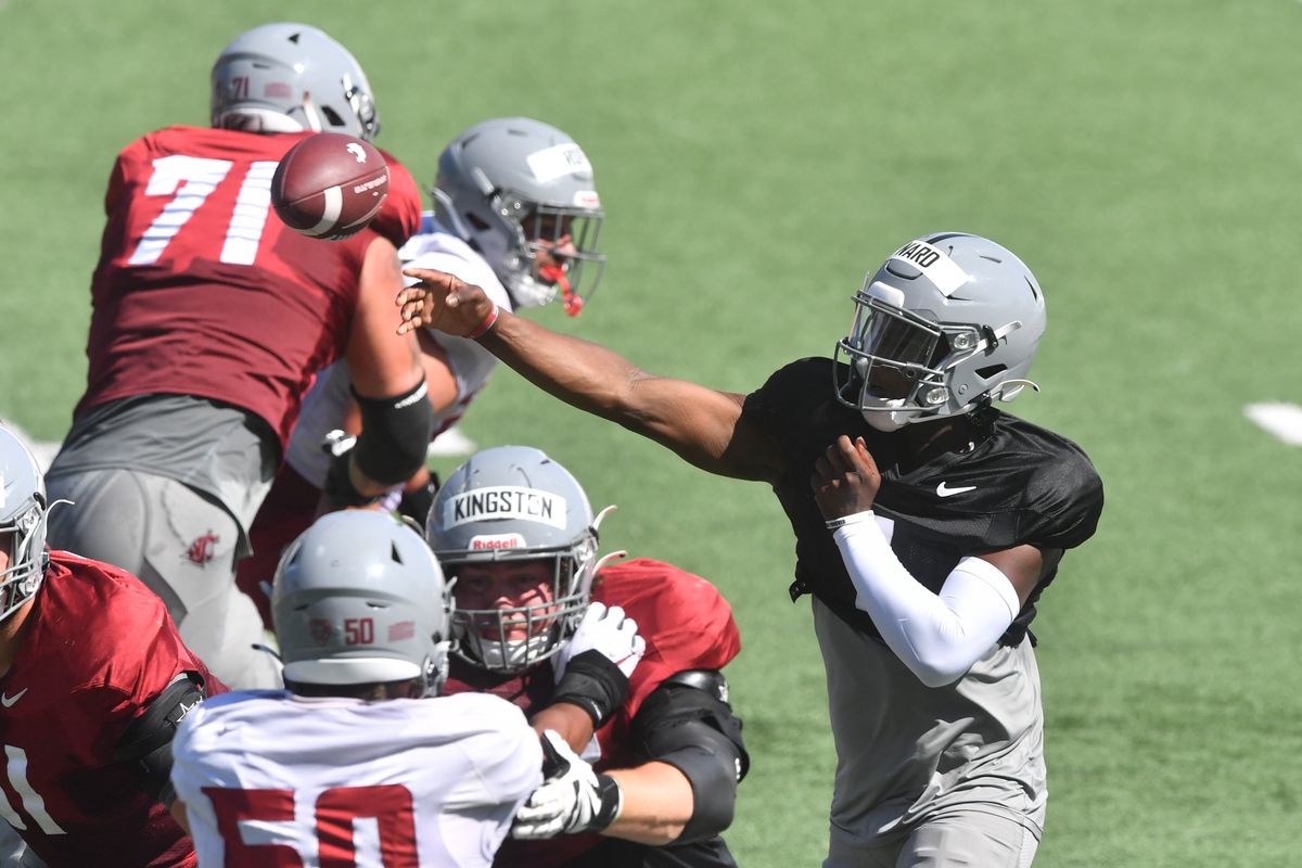 Washington State quarterback Cameron Ward, a transfer from Incarnate Word, should have multiple options while running the Cougars’ reworked offense this season.  (Tyler Tjomsland/The Spokesman-Review)