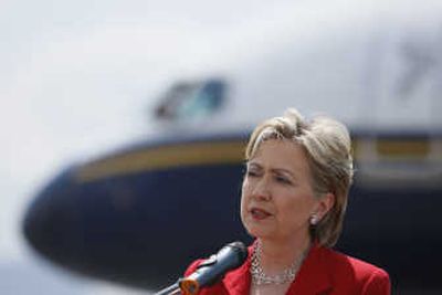 Sen. Hillary Rodham Clinton, D-N.Y., speaks during a news conference in Burbank, Calif., on Thursday. Associated Press
(Associated Press / The Spokesman-Review)
